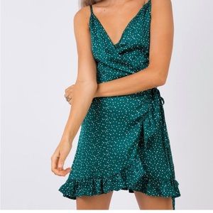 Green floral wrap dress